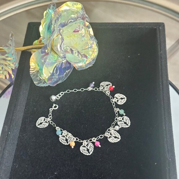 Silver 925 Bracelet With Angel Wing Charms & Chakra Stones Handcrafted Boho Desi - Picture 9 of 10